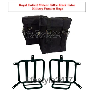 Royal Enfield "Military Pannier Bags Black With Mounting Kit" For Meteor 350cc - Picture 1 of 3