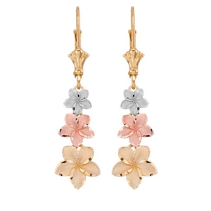 Gold Elegant Plumeria Flower Leverback Earrings(Two-Tone/Yellow/Rose/White) - Picture 1 of 4
