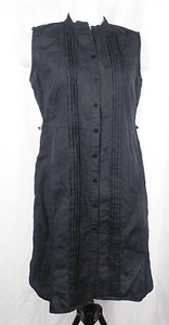 L.L. Bean Negro Lino Sin Mangas Pintuck Plisada Camisa Vestido 10 P Pequeña - Imagen 1 de 3
