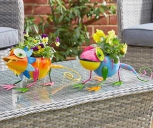 Garden Plant Flower Planter 2pc Set Multicoloured Gecko Ornament Outdoor Decor - Picture 1 of 24
