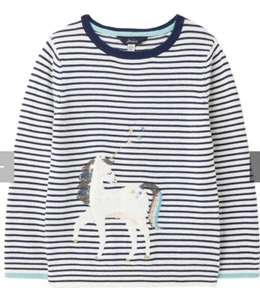 Joules Girls Striped Unicorn Sweater Navy White Miranda Size 7-8 Years - Picture 1 of 7