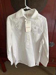 Neu mit Etikett Valentino weiße Popeline-Bluse mit Blumenapplikationen  - Bild 1 von 6