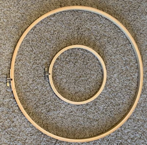 Lot of 2 Wooden Round Embroidery Hoops w/ Screw Closure - 14” and 6” - Picture 1 of 2
