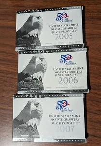 2005-2007 US Mint 50 State Quarters Silver Proof Sets - Picture 1 of 1