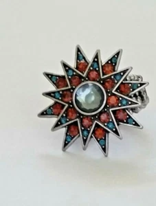 JD5476 UNIQUE SILVER TONE METAL STAR MULTI COLOR GEMSTONE STRETCH RING - Picture 1 of 2