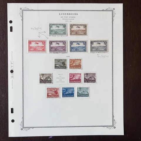 1931-1946 LUXEMBOURG AIRMAIL AIR POST MINT USED STAMPS WITH EXTRAS ON ALBUM PAGE Cover