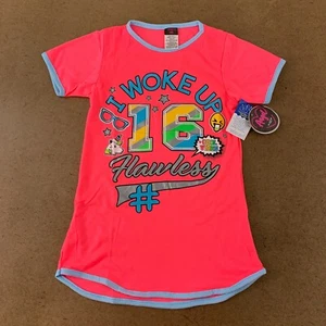 Angel Face Girls Size 6 Neon Pink I Woke Up Flawless Graphic Night Shirt New - Picture 1 of 6