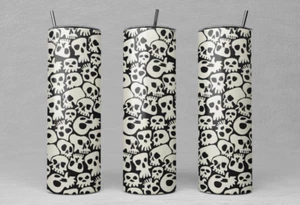Nuevo 20 oz. Vaso de acero inoxidable - cráneos de Halloween - Imagen 1 de 1