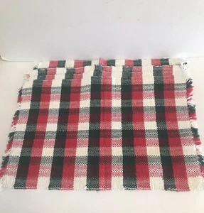4er Set Vintage karierte Weihnachtstischsets Baumwolle Fransen Indien - Bild 1 von 4