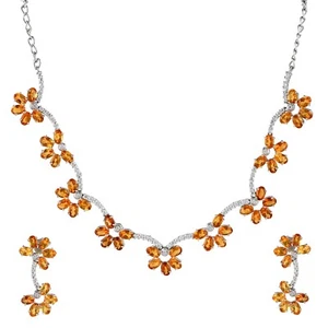 925 Sterling Silver Oval Cut Natural Citrine Gemstone Earrings & Necklace Set - Picture 1 of 2