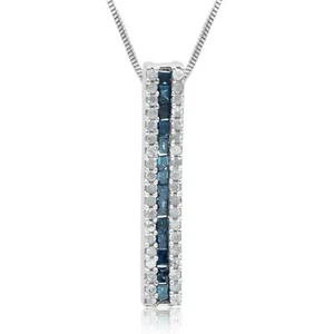 0.70Ct Baguette Taglio Zaffiro Barrette Ciondolo Collana 925 Argento Sterling - Foto 1 di 10