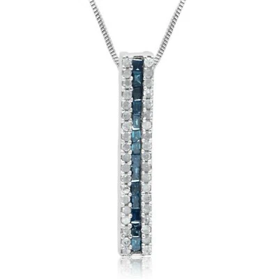 0.70Ct Baguette Taglio Zaffiro Barrette Ciondolo Collana 925 Argento Sterling - Immagine 1 di 4