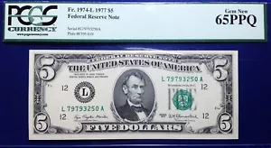 1977 $5 Federal Reserve Note Fr-1974-L San Francisco PCGS65 Gem PPQ - Picture 1 of 2