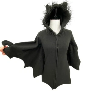 Leg Avenue Bat Hoodie Womens Large Fleece Zip Up Batwing Gothic Halloween Jacket - Picture 1 of 15