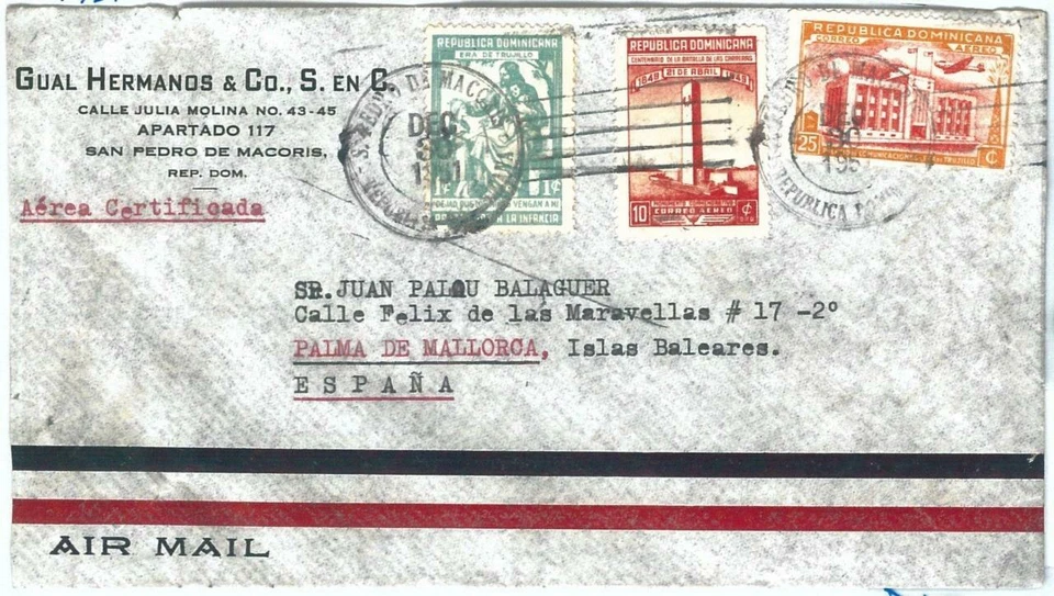 69255 - DOMINICANA - HISTORIA POSTAL - PORTADA REGISTRADA a ESPAÑA 1951 Foto 1 de 1