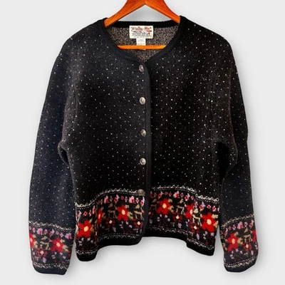 Vintage Tally Ho Womens Birds Eye Floral Cardigan Sweater Size L Wool Nordic - Image 1 of 4