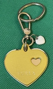 FURLA Yellow Heart Shape Leather Gold Tone KeyChain Bag Tag Holder Made in Italy - Picture 1 of 8