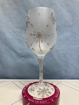 Copa de vino Lolita pintada a mano "Love My Wine" muy RARA "Silver Snowflake" 15 oz Foto 1 de 4