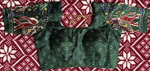 Sahil Women’s Choli Blouse Top Green Ikat Print Short Sleeve - Size PS - Picture 1 of 6