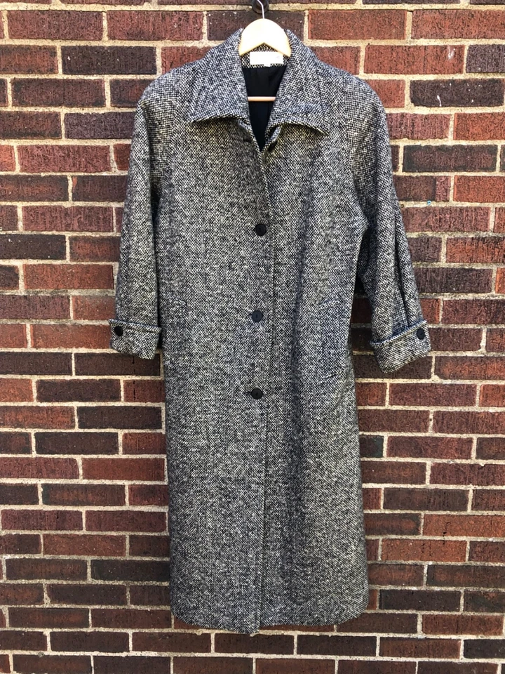 Vintage Kristen Blake 100% Wool Tweed Overcoat Size 8 USA Made Long Pea Coat - Image 1 of 4