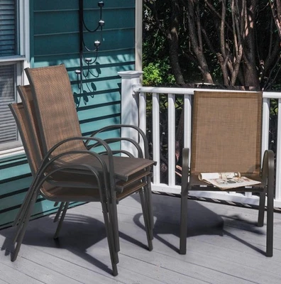 BEST CHOICE PRODUCT Set of 4 Nuu Garden Patio Dining Chairs Outdoor Stackable Textilene Iron Frame