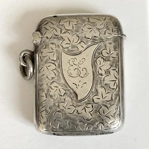 Sterling Silver Vesta Case Antique Edwardian Ivy Leaf Fob Birmingham 1901 - Picture 1 of 11