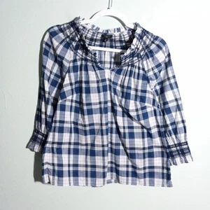 Blusa Talbots Top Talla PM Pequeña Mediana, Volantes a Cuadros Algodón Azul - Imagen 1 de 10