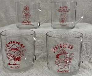 Vintage Marshall Field's Santa Bear Glass Mugs Years 1995-1998 Set of 4 - Picture 1 of 12