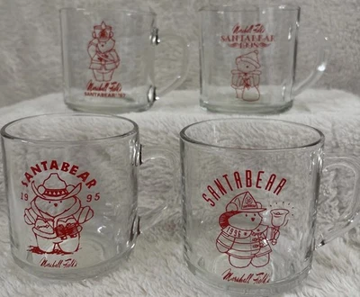 Vintage Marshall Field's Santa Bear Glass Mugs Years 1995-1998 Set of 4 - Image 1 of 4