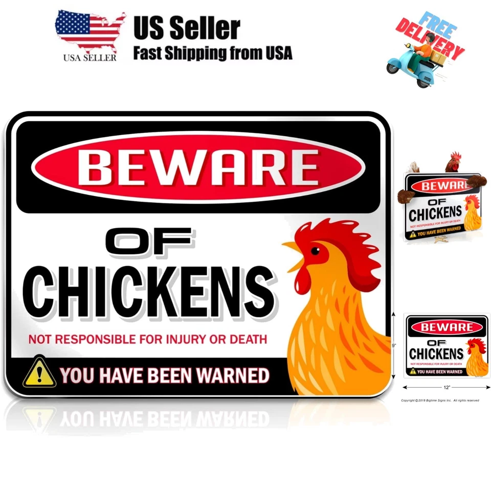Beware of Chickens Warning Sign 9 X 12 Danger Sign Funny Gag Gifts for Window