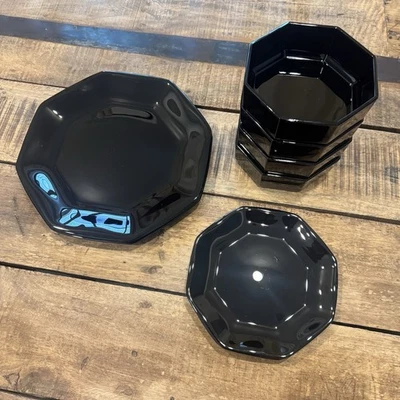 80s Arcoroc Octime Black Dinnerware 4 Place Setting (12 Pieces) Made In France - Image 1 of 4