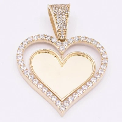 Pingente de memória medalhão coração reversível 1 3/4" ouro amarelo 10K real - Imagem 1 de 4
