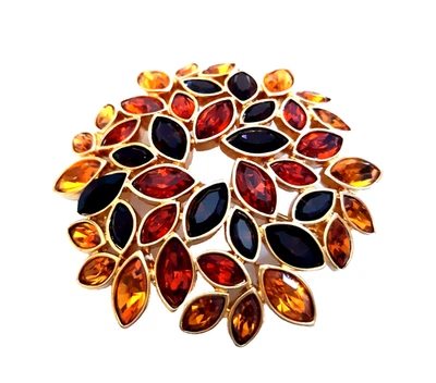 Broche corona hoja otoño cristal Swarovski corte marquesa tono tierra sello cisne Foto 1 de 4