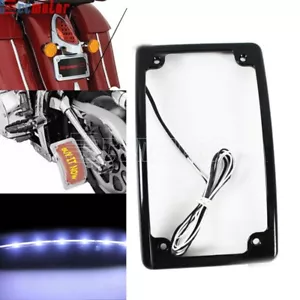 Motorcycle Curved License Plate Frame Black with LED Brake Turn Signal Taillight - Picture 1 of 9