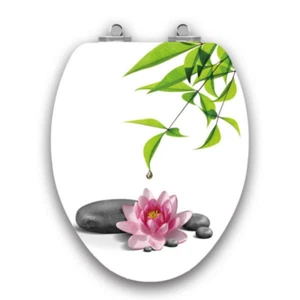 Elongated Slow Close Wood Toilet Seat Cute Water Lily Floral Novelty Luxury Art - Picture 1 of 2