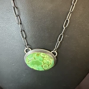 Navajo Sterling Silver Chain Green Turquoise Necklace Pendant 20" 11839 - Picture 1 of 13