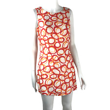 Cotton Dress Orange Short Summer Sleeveless Linen Shift Frock Lined Size 10