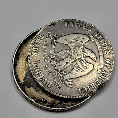 1877 S CAJA DE OPIO comercio dólar de plata $1 bisagra falta ver fotos escasas *J597 Foto 1 de 4