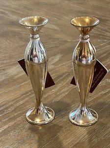 Set Of 2 Queen Anne Silver Plated Patina Candle Holders Candlestick Made England - Picture 1 of 10