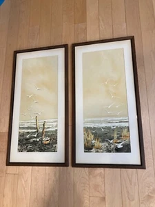 Lyman Hopkins (USA 1928-2002) OCEAN SEAGULLS PRINT PAIR framed - Picture 1 of 10