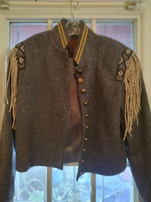 Chaqueta de lana vintage occidental con cuentas, flecos de cuero, talla mediana estilo calvario Foto 1 de 4