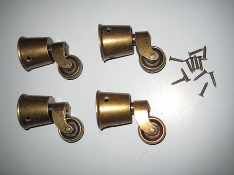 4 Real Brass Round Cup Swivel Casters For Furniture Chairs Antique Heavy Duty Cover