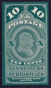 US Scott PR2(a), 1865 Newspapers Periodicals, 10c blue green, MINT NGAI - Picture 1 of 2
