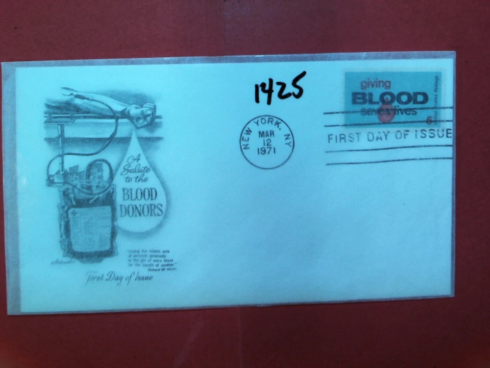 U. S. Stamp FDC # 1425 - Blood Donor  - ArtMaster cachet - comb.  shipping - Image 1 of 1