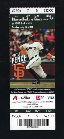 BUMGARNER / POSEY GRAND SLAM 2014 MLB SAN FRANCISCO GIANTS FULL TICKET - JULY 13 Cover