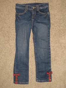 Gymboree Fall Homecoming Ribbon Bow Button Denim Jeans Size 5 - Picture 1 of 4