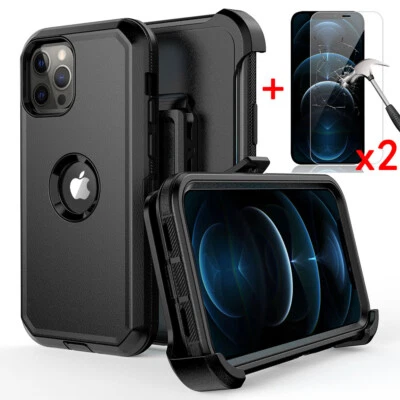 For iPhone 12 Pro Max 12 Pro 12 Mini Case Cover+Belt Clip+Glass Screen Protector - Image 1 of 4