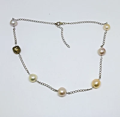 ShopLC Collar Estación Perla Multicolor 10-12mm Plata Esterlina ~ 18-22" Foto 1 de 4