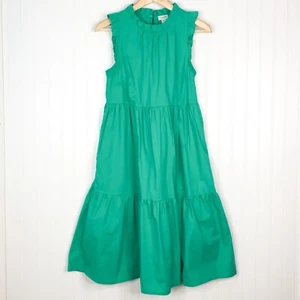 J.CREW tiered ruffle midi poplin dress in green 6P Midi Sleeveless Women’s - Picture 1 of 5