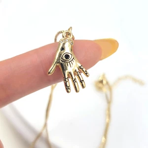 Hamsa Hand Evil Eye Necklace, Protection Gold Symbol Pendant, Lucky Jewelry - Picture 1 of 4